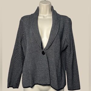 Jones New York Collection Black White Chevron Shawl Collar Cardigan Sweater SZ L